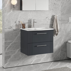 [BFPF1493G] Belvide Retro Partial Fluted 2 Drawer Wall Hung Vanity Basin Unit with Curved Basin, Choice of Size and Colour - Lifestyle 3