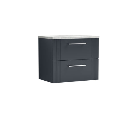 [BFPF1493LBG] Belvide Retro Partial Fluted 2 Drawer Wall Hung Vanity Unit with Bellato Grey Laminate Worktop, Choice of Size and Colour - Cutout