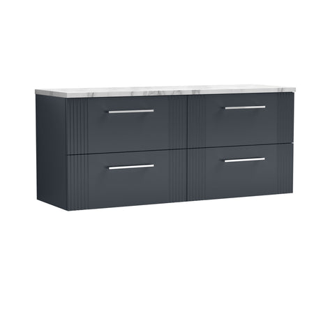 [BFPF1493LCM2] Belvide Retro Partial Fluted 2 Drawer Wall Hung Vanity Unit with Carrera Marble Laminate Worktop, Choice of Colour - Cutout