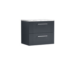 [BFPF1493LCM] Belvide Retro Partial Fluted 2 Drawer Wall Hung Vanity Unit with Carrera Marble Laminate Worktop, Choice of Size and Colour - Cutout