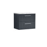 [BFPF1493LCM] Belvide Retro Partial Fluted 2 Drawer Wall Hung Vanity Unit with Carrera Marble Laminate Worktop, Choice of Size and Colour - Cutout