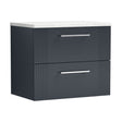 [BFPF1493LSW] Partial Fluted 2 Drawer Wall Hung Vanity Unit with Sparkling White Laminate Worktop - 600mm - Satin Dark Grey - Cutout