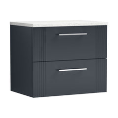 [BFPF1493LSW] Partial Fluted 2 Drawer Wall Hung Vanity Unit with Sparkling White Laminate Worktop - 600mm - Satin Dark Grey - Cutout