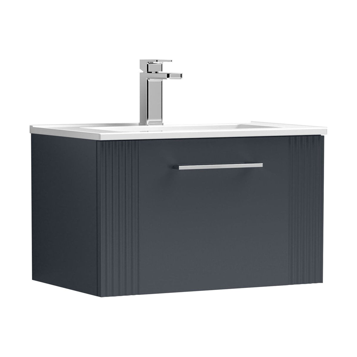 [BFPF1494B] Belvide Retro Partial Fluted 1 Drawer Wall Hung Vanity Basin Unit with Minimalist Basin, Choice of Size and Colour - Cutout