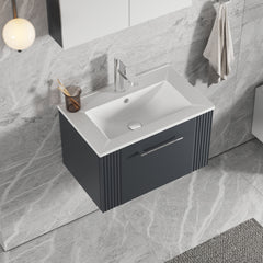 [BFPF1494B] Belvide Retro Partial Fluted 1 Drawer Wall Hung Vanity Basin Unit with Minimalist Basin, Choice of Size and Colour