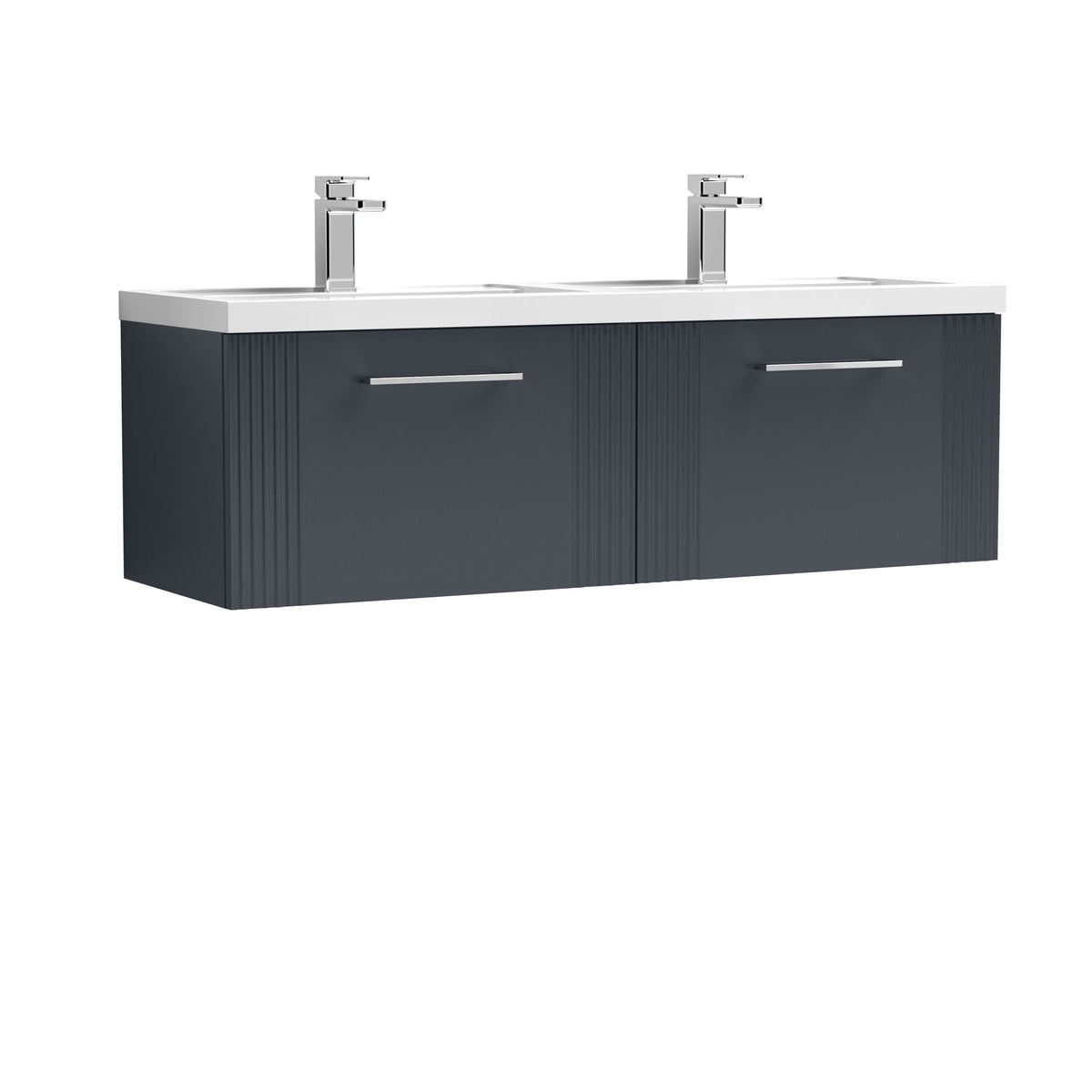 [BFPF1494C] Belvide Retro Partial Fluted 2 Drawer Wall Hung Vanity Basin Unit with Double Polymarble Basin, Choice of Colour - Cutout