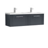 [BFPF1494C] Belvide Retro Partial Fluted 2 Drawer Wall Hung Vanity Basin Unit with Double Polymarble Basin, Choice of Colour - Cutout