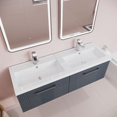 [BFPF1494C] Belvide Retro Partial Fluted 2 Drawer Wall Hung Vanity Basin Unit with Double Polymarble Basin, Choice of Colour - Lifestyle 2