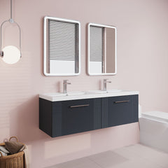 [BFPF1494C] Belvide Retro Partial Fluted 2 Drawer Wall Hung Vanity Basin Unit with Double Polymarble Basin, Choice of Colour - Lifestyle 3