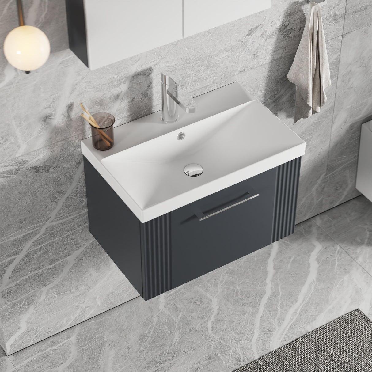 [BFPF1494D] Belvide Retro Partial Fluted 1 Drawer Wall Hung Vanity Basin Unit with Thin-Edge Basin, Choice of Size and Colour - Lifestyle 2
