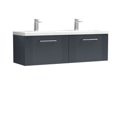 [BFPF1494F] Belvide Retro Partial Fluted 2 Drawer Wall Hung Vanity Basin Unit with Double Ceramic Basin, Choice of Colour - Cutout
