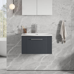 [BFPF1494G] Belvide Retro Partial Fluted 1 Drawer Wall Hung Vanity Basin Unit with Curved Basin, Choice of Size and Colour - Lifestyle 1