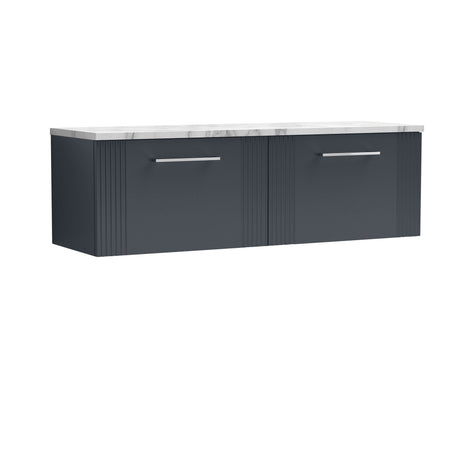 [BFPF1494LCM2] Belvide Retro Partial Fluted 1 Drawer Wall Hung Vanity Unit with Carrera Marble Laminate Worktop, Choice of Colour - Cutout