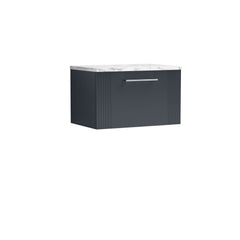 [BFPF1494LCM] Belvide Retro Partial Fluted 1 Drawer Wall Hung Vanity Unit with Carrera Marble Laminate Worktop, Choice of Size and Colour - Cutout