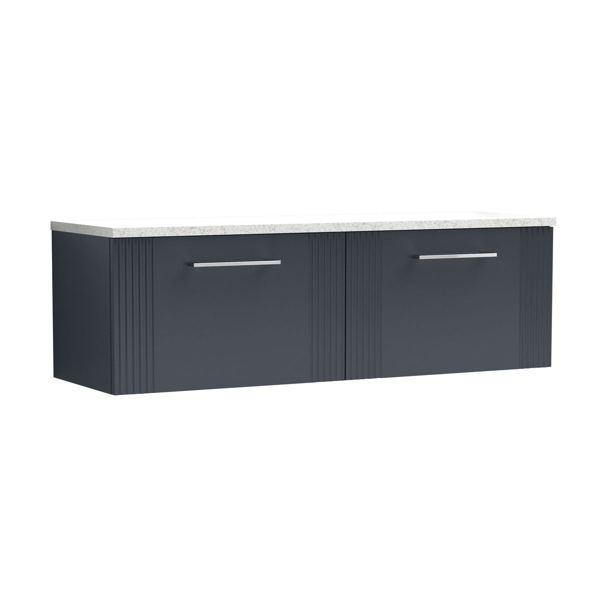 [BFPF1494LSW2] Partial Fluted 2 Drawer Wall Hung Vanity Unit with Sparkling White Laminate Worktop - 1200mm - Satin Dark Grey - Cutout