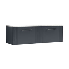 [BFPF1494LSW2] Partial Fluted 2 Drawer Wall Hung Vanity Unit with Sparkling White Laminate Worktop - 1200mm - Satin Dark Grey - Cutout