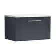 [BFPF1494LSW] Partial Fluted 1 Drawer Wall Hung Vanity Unit with Sparkling White Laminate Worktop - 600mm - Satin Dark Grey - Cutout