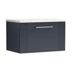 [BFPF1494LSW] Partial Fluted 1 Drawer Wall Hung Vanity Unit with Sparkling White Laminate Worktop - 600mm - Satin Dark Grey - Cutout