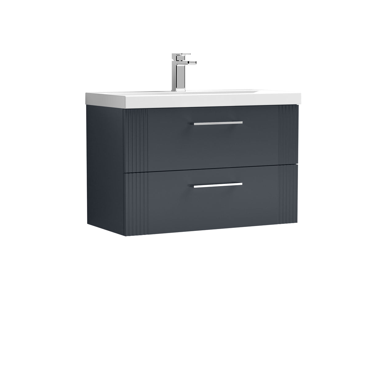 [BFPF1495D] Belvide Retro Partial Fluted 2 Drawer Wall Hung Vanity Basin Unit with Thin-Edge Basin, Choice of Size and Colour - Cutout