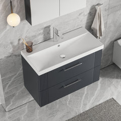 [BFPF1495D] Belvide Retro Partial Fluted 2 Drawer Wall Hung Vanity Basin Unit with Thin-Edge Basin, Choice of Size and Colour - Lifestyle 2