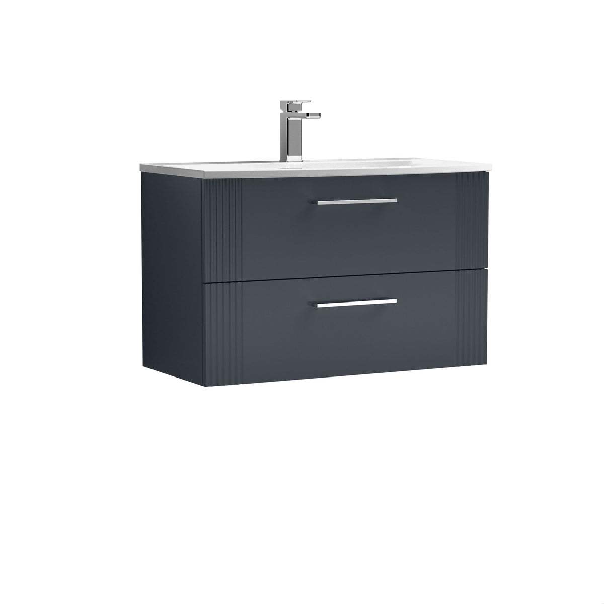 [BFPF1495G] Belvide Retro Partial Fluted 2 Drawer Wall Hung Vanity Basin Unit with Curved Basin, Choice of Size and Colour - Cutout