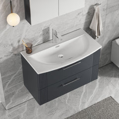 [BFPF1495G] Belvide Retro Partial Fluted 2 Drawer Wall Hung Vanity Basin Unit with Curved Basin, Choice of Size and Colour - Lifestyle 2