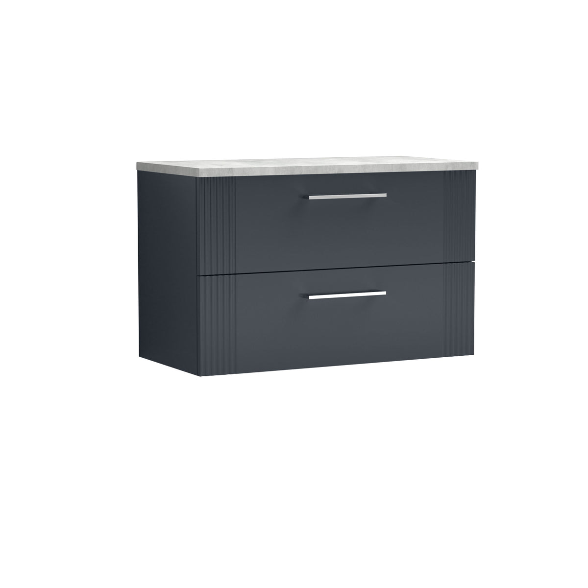 [BFPF1495LBG] Belvide Retro Partial Fluted 2 Drawer Wall Hung Vanity Unit with Bellato Grey Laminate Worktop, Choice of Size and Colour - Cutout
