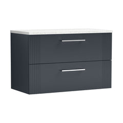 [BFPF1495LSW] Belvide Retro Partial Fluted 2 Drawer Wall Hung Vanity Unit with Sparkling White Laminate Worktop, Choice of Size and Colour - Cutout