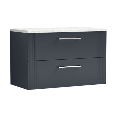 [BFPF1495LSW] Belvide Retro Partial Fluted 2 Drawer Wall Hung Vanity Unit with Sparkling White Laminate Worktop, Choice of Size and Colour - Cutout