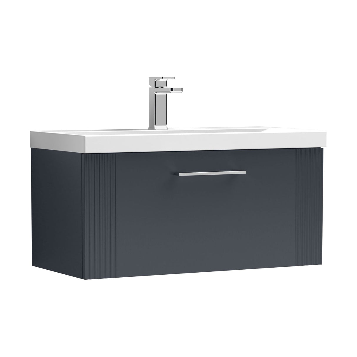 [BFPF1496A] Belvide Partial Fluted 1 Drawer Wall Hung Vanity Unit with Mid-Edge 1 Tap Hole Ceramic Basin - Cutout