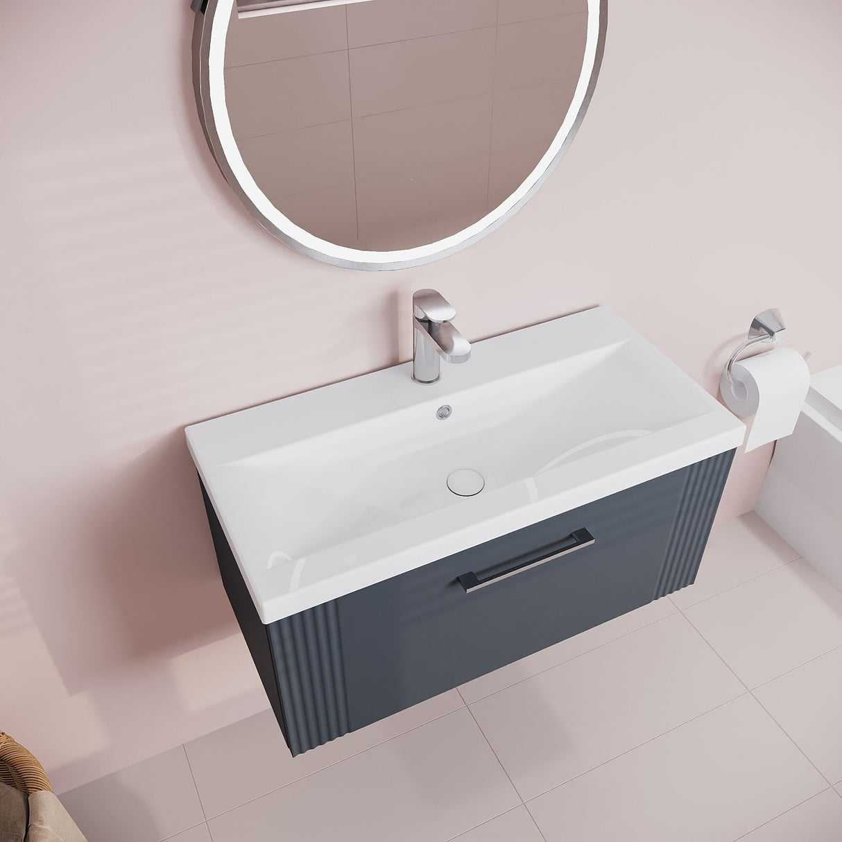 [BFPF1496A] Belvide Partial Fluted 1 Drawer Wall Hung Vanity Unit with Mid-Edge 1 Tap Hole Ceramic Basin - Lifestyle 2