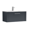 [BFPF1496B] Partial Fluted 1 Drawer Wall Hung Vanity Unit with 1 Tap Hole Minimalist Basin - 800mm - Satin Dark Grey - Cutout