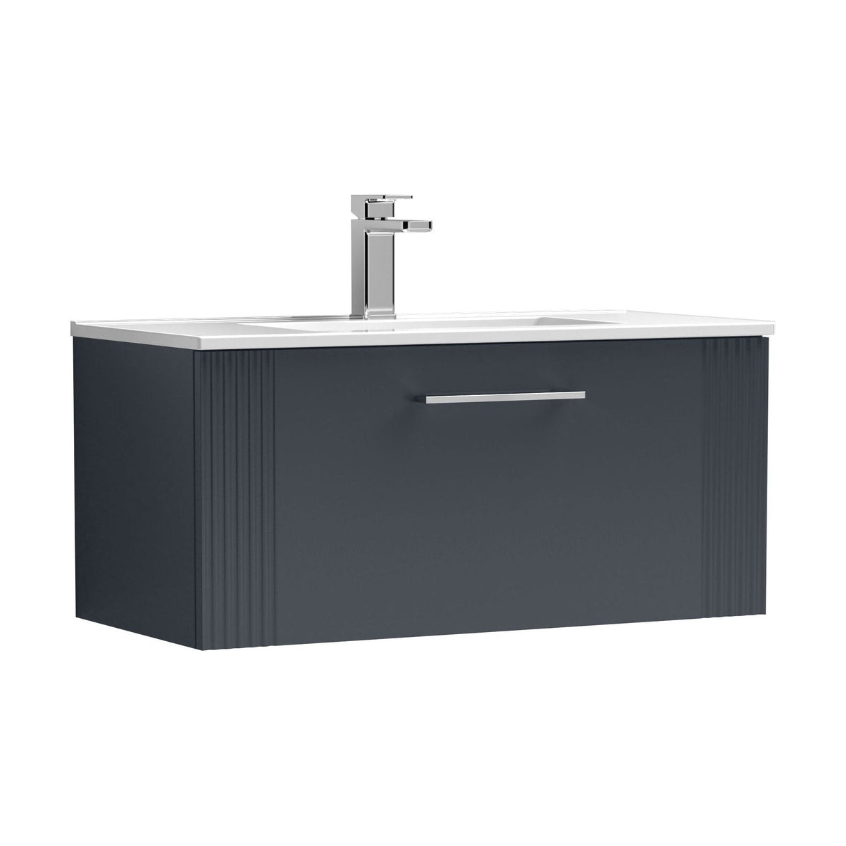 [BFPF1496B] Belvide Retro Partial Fluted 1 Drawer Wall Hung Vanity Basin Unit with Minimalist Basin, Choice of Size and Colour - Cutout