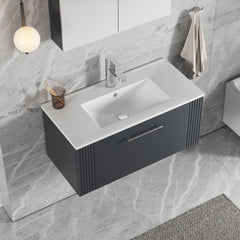 [BFPF1496B] Belvide Retro Partial Fluted 1 Drawer Wall Hung Vanity Basin Unit with Minimalist Basin, Choice of Size and Colour