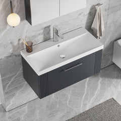 [BFPF1496D] Belvide Retro Partial Fluted 1 Drawer Wall Hung Vanity Basin Unit with Thin-Edge Basin, Choice of Size and Colour - Lifestyle 2