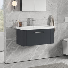 [BFPF1496D] Belvide Retro Partial Fluted 1 Drawer Wall Hung Vanity Basin Unit with Thin-Edge Basin, Choice of Size and Colour - Lifestyle 3