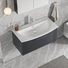 [BFPF1496G] Belvide Retro Partial Fluted 1 Drawer Wall Hung Vanity Basin Unit with Curved Basin, Choice of Size and Colour - Lifestyle 2