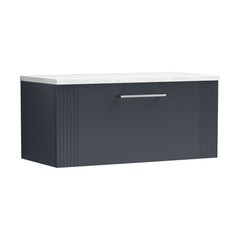 [BFPF1496LSW] Partial Fluted 1 Drawer Wall Hung Vanity Unit with Sparkling White Laminate Worktop - 800mm - Satin Dark Grey - Cutout