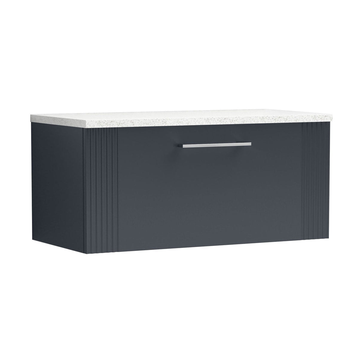 [BFPF1496LSW] Belvide Retro Partial Fluted 1 Drawer Wall Hung Vanity Unit with Sparkling White Laminate Worktop, Choice of Size and Colour - Cutout