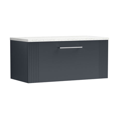 [BFPF1496LSW] Belvide Retro Partial Fluted 1 Drawer Wall Hung Vanity Unit with Sparkling White Laminate Worktop, Choice of Size and Colour - Cutout