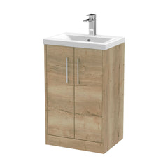 [BFPF1801A] Winshill Contemporary 2 Door Floor Standing Vanity Unit with Mid-Edge Basin, Light Oak, 500mm - Cutout
