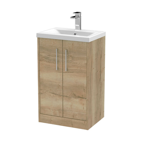 [BFPF1801A] Winshill Contemporary 2 Door Floor Standing Vanity Unit with Mid-Edge Basin, Light Oak, 500mm - Cutout