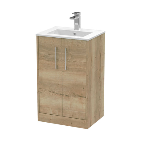 [BFPF1801B] Winshill Contemporary 2 Door Floor Standing Vanity Unit with Minimalist Basin, Light Oak, 500mm - Cutout