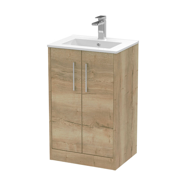 [BFPF1801B] Winshill Contemporary 2 Door Floor Standing Vanity Unit with Minimalist Basin, Light Oak, 500mm - Cutout
