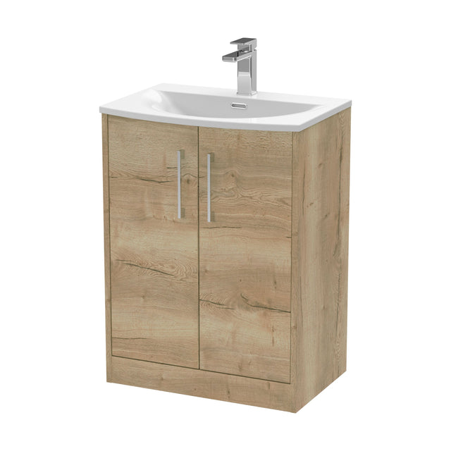 [BFPF1803G] Winshill Contemporary 2 Door Floor Standing Vanity Unit with Curved Basin, Light Oak, 600mm - Cutout