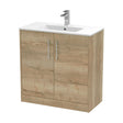 [BFPF1805B] Winshill Contemporary 2 Door Floor Standing Vanity Unit with Minimalist Basin, Light Oak, 800mm - Cutout