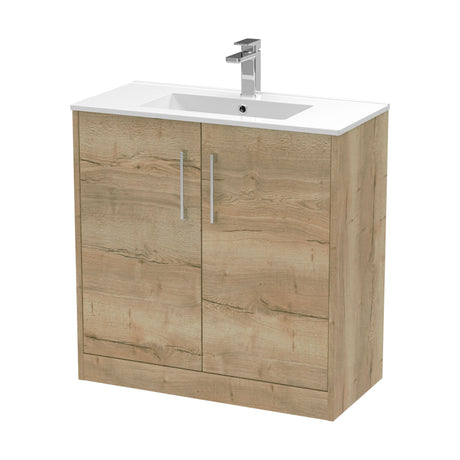 [BFPF1805B] Winshill Contemporary 2 Door Floor Standing Vanity Unit with Minimalist Basin, Light Oak, 800mm - Cutout