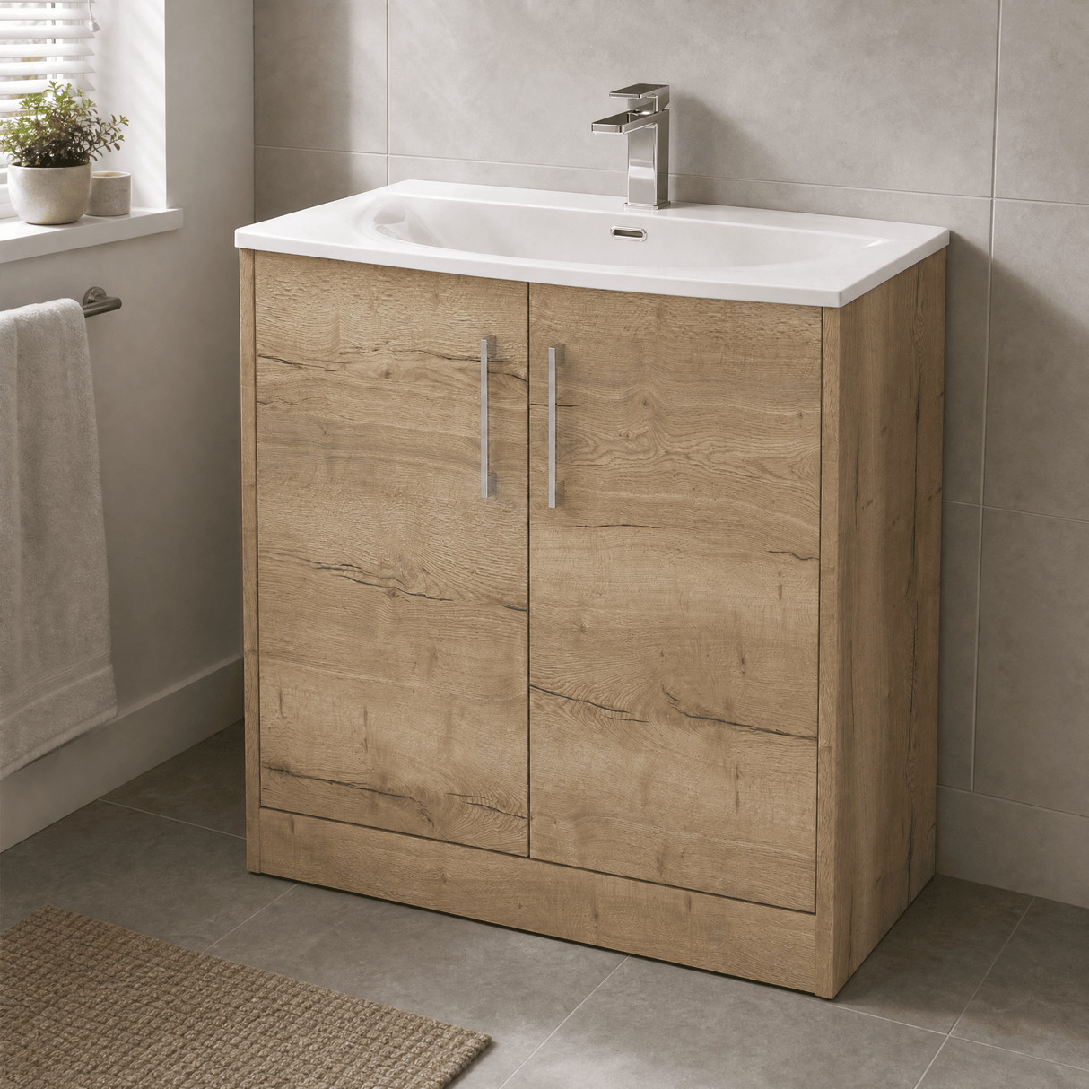 [BFPF1805G] Winshill Contemporary 2 Door Floor Standing Vanity Unit with Curved Basin - Choice of Size and Colour