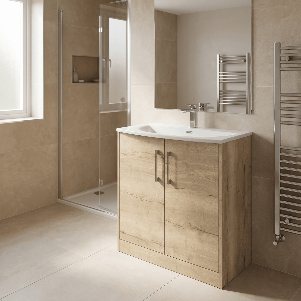 [BFPF1805G] Winshill Contemporary 2 Door Floor Standing Vanity Unit with Curved Basin - Choice of Size and Colour