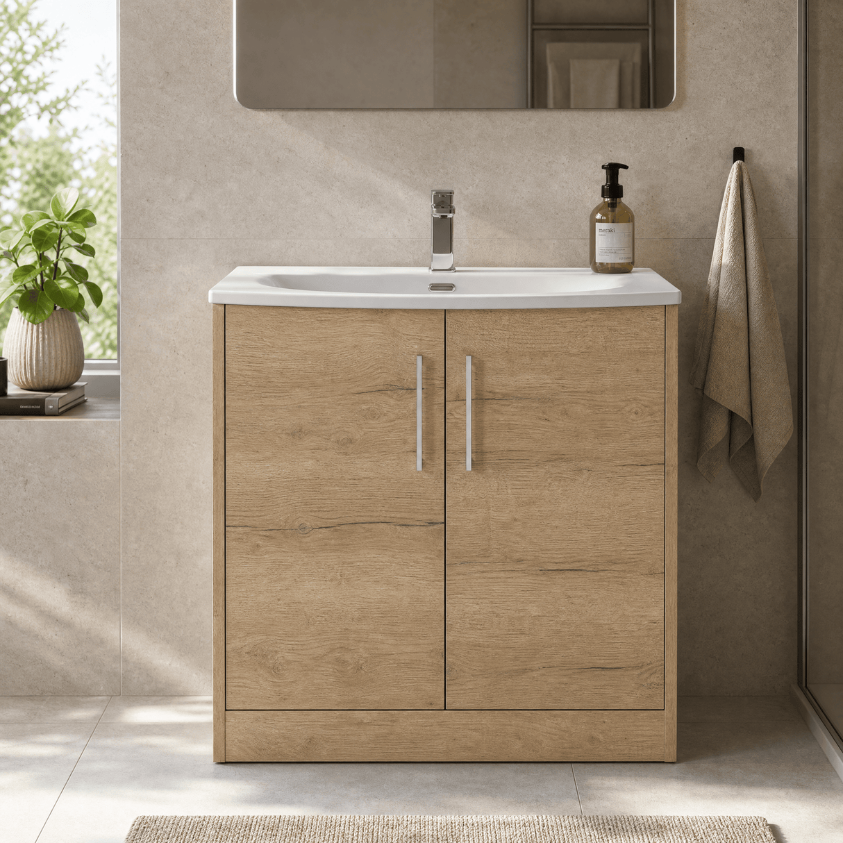 [BFPF1805G] Winshill Contemporary 2 Door Floor Standing Vanity Unit with Curved Basin - Choice of Size and Colour - Silo